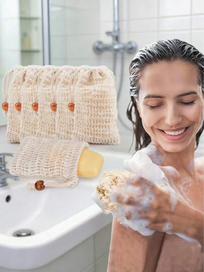 1pc/2pcs/4pcs Drawstring Linen Soap Foaming Bag, Suitable For Shower Exfoliating