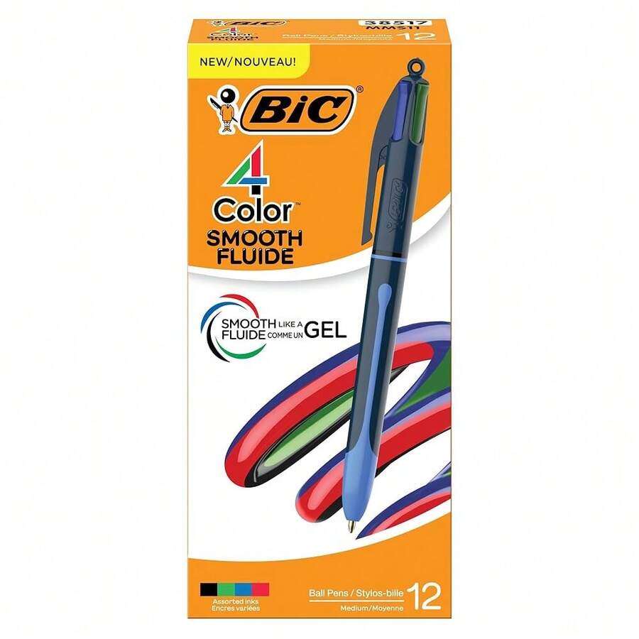 4-Color Smooth Retractable Ballpoint Pen With Gel-Like Ink, 1.0 Mm Point, 12-Count In Assorted Ink Colors - 當代當代 - 查看 1