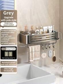 Estantes de baño de aluminio sin taladro para instalación, estante de champú, soporte de almacenamiento, organizador de cocina - 6.8Barra cuadrada gris - Ver 12