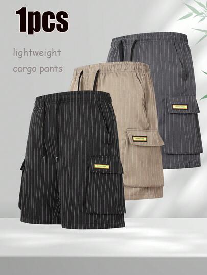 Men's Lightweight Casual Striped Multi-Pocket Cargo Shorts, Summer
