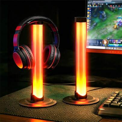 1条/2条USB供电RGB灯带，桌面装饰灯，游戏手柄支架灯，4键手柄可调节，可用于耳机配件收纳，适用于卧室、客厅、游戏室，完美的生日礼物（带耳机支架，不含耳机）