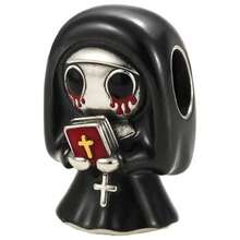 Charm gótico plateado S925, MXCDU-001, 1Pza, Plata S925 Chapa, Charm Separador, Monja, Plateado/Negro/Rojo. TTEF - Pago Multicolor - Ver 2