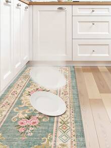 1pc European Style Floral Pattern Long Kitchen Mat, Suitable For Bathroom, Kitchen, Outdoor, Indoor, Hallway, Bedroom, Living Room, Machine Washable Kitchen Rug - Multicolor - View 7