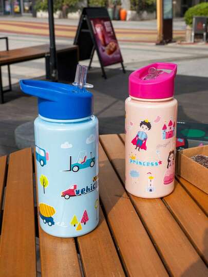 4 colores Botella de agua de 500ml con diseños de sirena y dinosaurio, regalo lindo para niños y niñas, ideal para uso al aire libre, escuela, deportes, graduación, vaso temático portátil con pajita