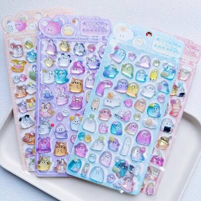 3D可爱贴纸 - 卡通热狗寿司泡泡贴纸，可爱迷你毛绒3D可重复使用贴纸，适用于剪贴簿、收藏、计划本、日记本、笔记本、笔记本电脑等。