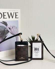 Coach Vertical Genuine Leather ID Card Holder With Transparent ID Window, 2 Credit Card Slots And Detachable Lanyard - Walnut Wood Color - View 8