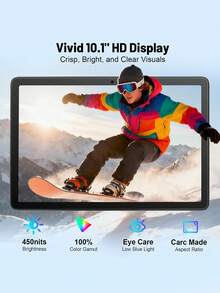 Qetupa 10.1 吋 M9-4 Android 15 平板電腦，4GB RAM+128GB ROM，A523 八核心 2.0GHz 處理器，HD(1280x800) IPS 觸控螢幕，5MP 前置鏡頭與 13MP 後置鏡頭，6000mAh 電池，802.11ac WIFI5 2.4G+5G，藍牙 5.2，GPS，不支援 SIM 卡，適合閱讀與遊戲 - 銀色帶皮套 - 查看 8