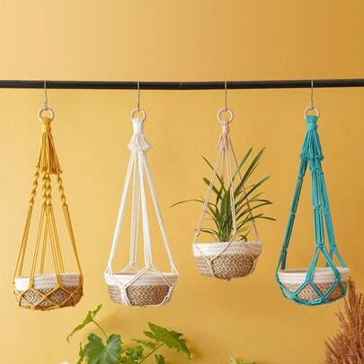 4pcs Macrame Plant Hangers, Boho Style Air Pineapple Indoor Storage Hanging Baskets, Plant Display Wall Tapestry Decor - Handwoven Fiber Art Hanging Ropes, No Plants Included