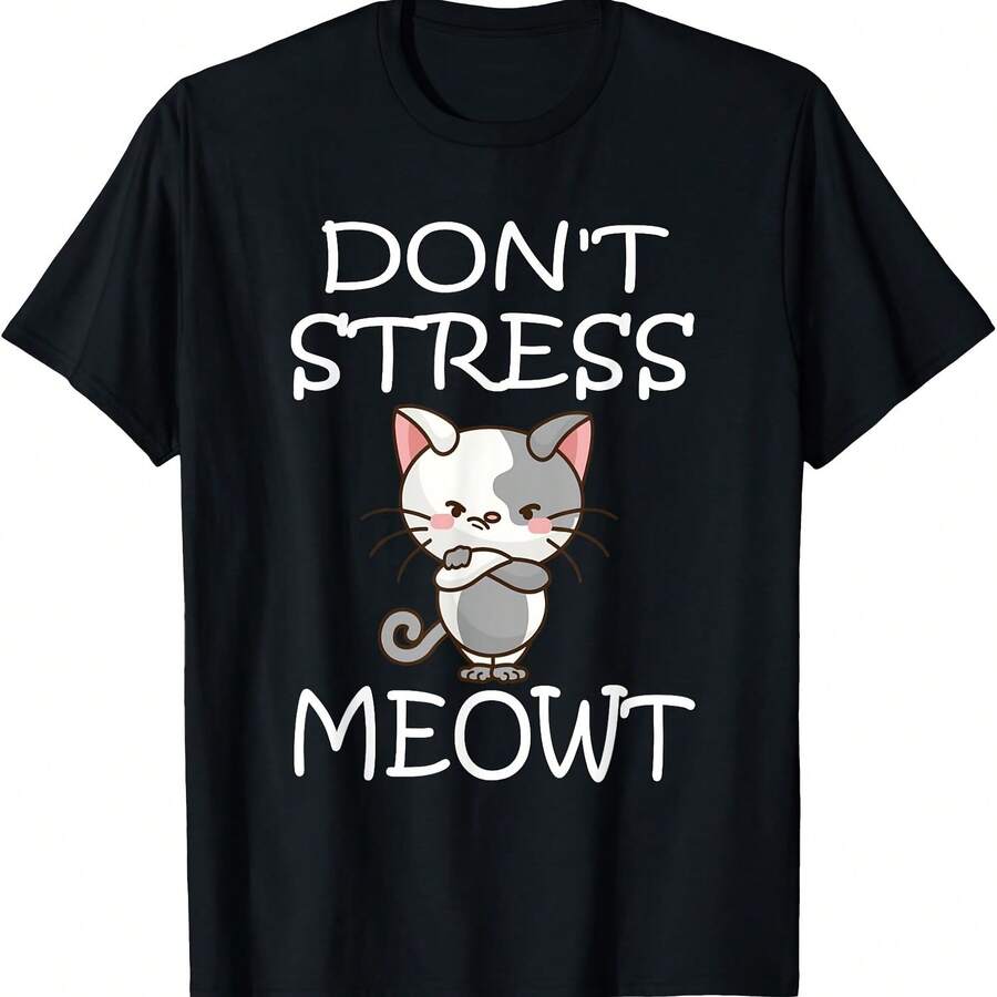 Camiseta "No te estreses" y "Maullido de gato enojado". - Negro 4 - Ver 1