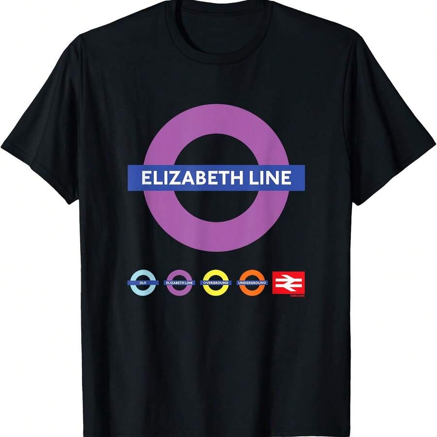 Camiseta con el símbolo del tren británico Elizabeth Line, icono colorido del ferrocarril británico - Negro 5 - Ver 1