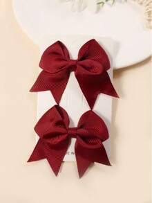 2pcs Girls/Teens Plain Color Swallow Tail Hair Clips, Suitable For Daily Use - Burgundy - View 5