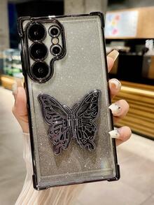 Luxury Electroplated Phone Case With Creative Butterfly Stand Holder, Rhinestone Glitter Sparkle Y2k Style, Summer New Fashion Silicone Shockproof Protective Soft Cover Compatible With IPhone 16 16e 15 14 13 12 11 X XS XR 8 7 Plus Pro Max Mini, Samgsung Galaxy S24 S25 Ultra, Compatible With Xiaomi Redmi, Compatible With Huawei Honor OPPO Reno MOTO Infinix Men / Women 2025 - Black - View 6