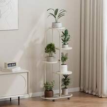 Fulvari Plant Shelving Flower Pot Holder, Wrought Iron Corner Multiple Planter Rack Organizer With Wheels, Plant Shelves For Room Corner Balcony Garden Patio - 白色 - 查看 5