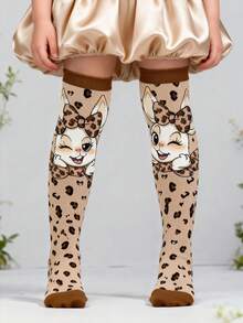1 Pair Cute Rabbit Ears Leopard Print Knee High Socks, Cute Funny Bunny Over The Knee Socks, Fashion Funny School Running Athletic Sports Socks, Back To School Students Teenagers Girls Socks, Valentine Day Gift - Multicolor - View 8
