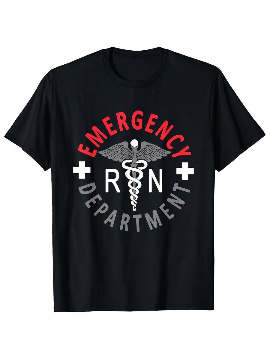 Camiseta de enfermero registrado de urgencias para hombre - Camiseta gráfica médica negra con símbolos de emergencia rojos y blancos, cruz de EMT, estrella de la vida y diseño de caduceo - Transpirable C - Negro 10 - Ver 1