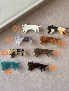 1pc  Cute Cat Shaped Acetate Hair Clips, Girly Sweet Animal Barrettes, Non-Slip Small Side & Bangs Hair Accessories For Women Girls  Daily Wear - 彩色 - 查看 10