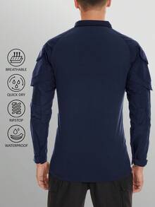 KEFITEVD Men's Tactical Shirt Long Sleeve Combat Shirt 1/4 Zip With Pockets Military Paintball Airsoft Breathable - Màu xanh hải quân - Xem 3