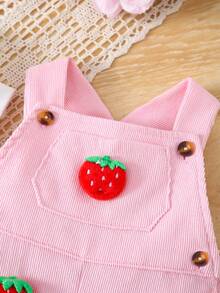 3件套夏季女婴白色短袖连体衣、草莓印花连体裤和蝴蝶结发带套装 - 彩色 - 查看 8