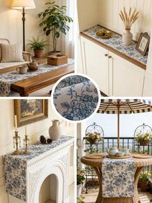 1 chiếc khăn trải bàn hình chữ nhật họa tiết hoa màu xanh dương cổ điển, phong cách trang trại, có thể giặt được, dùng trang trí bàn ăn, bàn cà phê, tủ đựng đồ, tủ trưng bày, thích hợp cho các buổi họp mặt ngoài trời, dã ngoại, tiệc tùng, lễ hội, mọi mùa, xuân/hè. - Màu xanh lam - Xem 4