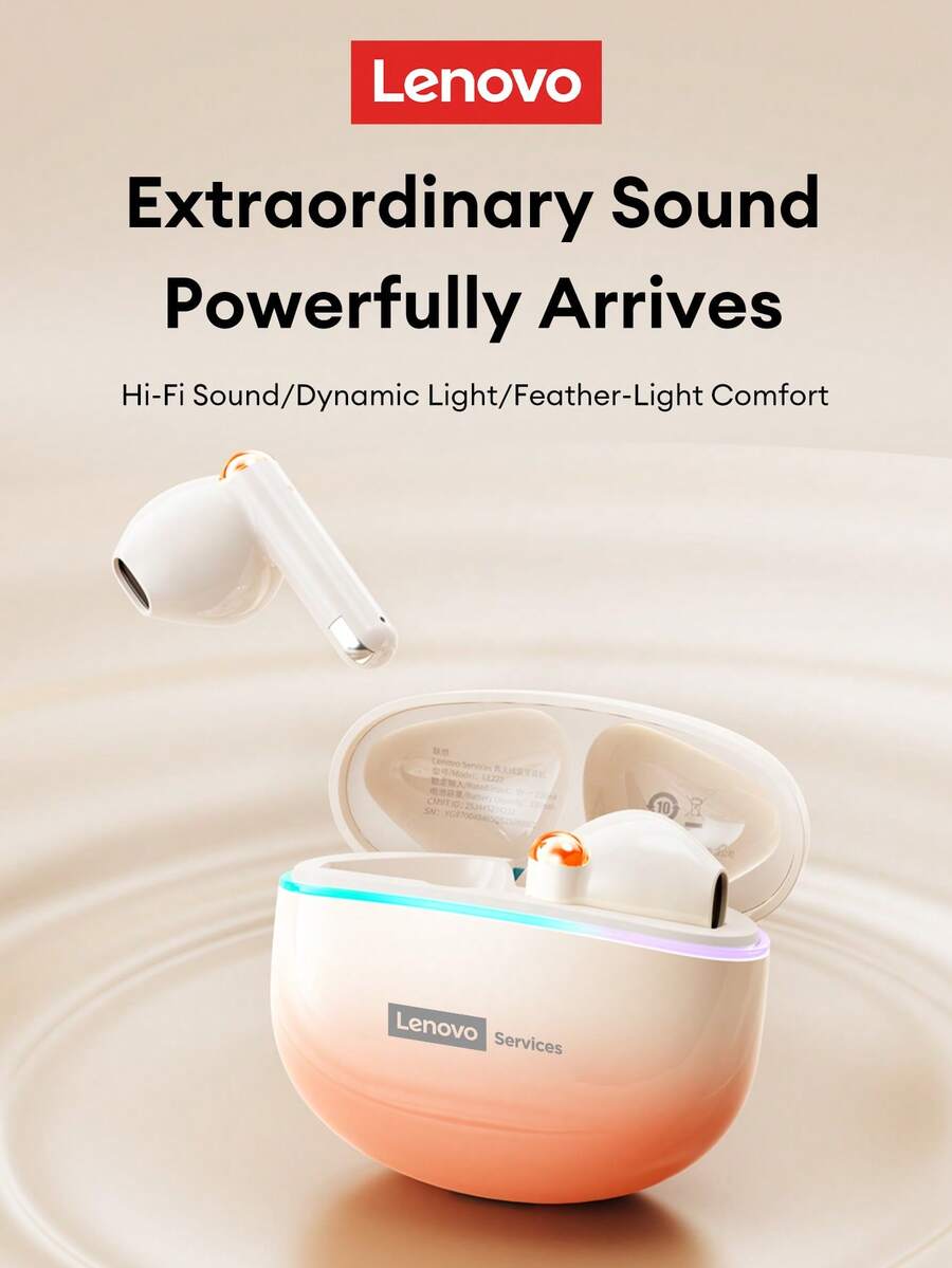 Lenovo LE222 Elegant Bluetooth Earphones, Half In-Ear Design, Cool Breathing Light, HIFI Surround Sound, Smart Noise Cancellation, Bluetooth 6.0, Music & Gaming Dual Mode Low Latency, HD Calling, Wireless Sports Earbuds, Suitable Compatible With Apple, Huawei Smartphones, Computers, Holiday Gift - Gradient Orange - View 1