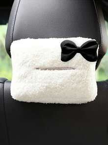 1 pieza Cubierta de caja de pañuelos para coche, decoración de lazo de peluche, soporte de pañuelos para visera del coche, dispensador de papel de pañuelos para coche de gran capacidad - A - Ver 6