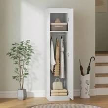 Multifunctional Wardrobe With Hanging Rail, Shelf And Soft-Close Door, 40 X 52 X 180 Cm, White - White - View 8