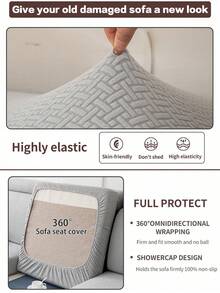 1pc Modern Plush Sofa Slipcover, Non-Slip Elastic Cover, Suitable For 1/2/3/4 Seater Sofa, Pet Friendly, Machine Washable - Nian Chu - Light Grey - View 6