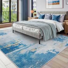 5x7 Ft Washable Area Rug: Abstract Non-Slip Soft Blue Neutral Area Carpet, Suitable For Bedroom, Living Room, Dining Room (Blue) - Blue - View 5