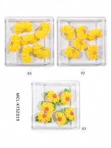 6/12/30pcs 3D Handmade Acrylic Flower Nail Art Decorations - Luxury White 3D Flowers With Rainbow Rhinestones And Golden Beads, Carved By Nail Artists, INS Trending Spring/Summer DIY Nail Supplies, Suitable For Women And Girls, Elegant Nail Stickers Nails - Yellow - View 20
