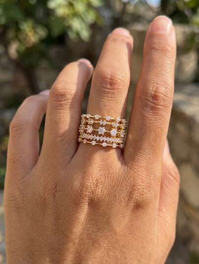 1pc Minimalist Multi-Line Zirconia Ring, 925 Sterling Silver Jewelry, Elegant Gift For Girls Birthday, Prom, Party