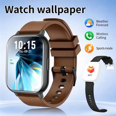 1.83英寸全触控高清智能手表，支持无线通话、短信提醒、闹钟、多种运动模式、遥控拍照、音乐播放等多种功能，兼容iOS和安卓智能手机。适合作为情人节、复活节、母亲节、父亲节、万圣节、感恩节、圣诞节等节日的礼物。