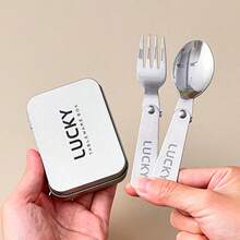 3Pcs/Set Portable Foldable Dinnerware Set, 304 Stainless Steel Folding Fork Spoon With Iron Cutlery Box, Cute Cartoon Pattern Reusable Tableware Set, Dishwasher , Suitable For Student And Adult Use In School, Office, Outdoor Camping, Picnic, Travel - Multicolor - View 13