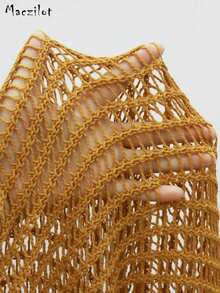 Top d'été en maille ajourée pour femmes grande taille - Marron fonçé - Voir 4