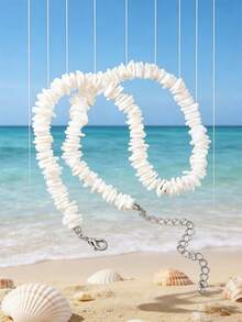 1 Pc Multi-Color Natural Shell Beaded Necklace, Suitable For Women Everyday, Beach, Vacation And Leisure Wear - White - View 5