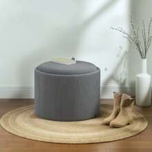 Storage Ottoman With Lid, Round Footrest, Tufted Ottoman, Corduroy-Look Coffee Table, 56 X 56 X 42 Cm, Grey - Grey - View 2