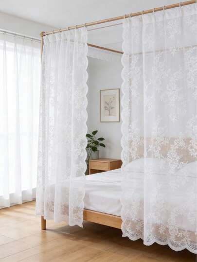 1件白色皇后尺寸四柱床幔，女孩床边薄纱帘，床幔，床帐篷或女孩床幔，卧室装饰，波西米亚风假日床装饰，蕾丝房间装饰，北欧房间装饰床网帘