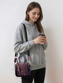 Women's Flap Design Shoulder Bag With Removeable Strap Fashionable Tote Bag Vintage Handbag For Daily Use And Valentine's Gift - 紫色 - 查看 3