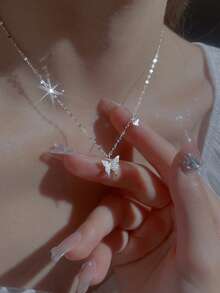 1pc S925 Sterling Silver Cute Butterfly Pendant Necklace, Delicate Minimalist Mori Style Necklace, Exquisite Gift - Butterfly - View 8