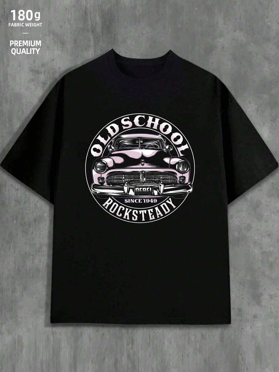Men'S Vintage Car Graphic T-Shirt - 180g Heavyweight 100% R 1969 Clic Muscle Car Design with Old School Rocksteady Lettering - Casual Casual Attire & Car Enthusiast rel - Humor Gif - Negro 24 - Ver 1