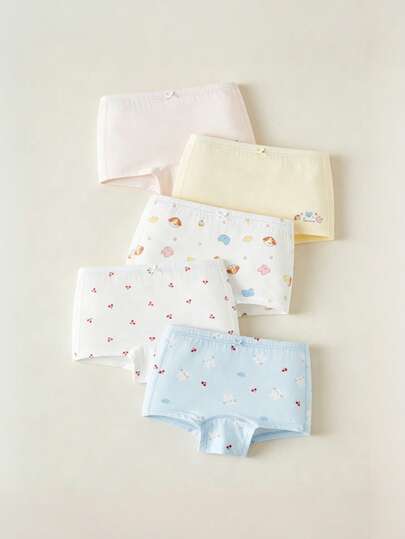 mini bala 5pcs Girls' Cotton Underwear - Soft, Breathable, Cute Printed
