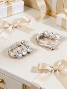 1 par de pendientes de aro de plata de ley 925 con diamantes Moissanite de color D y VVS, brillantes y resplandecientes, para adolescentes y jóvenes - A - Ver 3