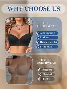 Women's Black Underwire Push Up Bra - Side Coverage & Skin-Fit Design - Black - View 7
