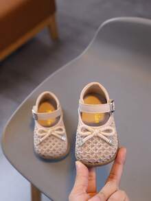 1 Pair Toddler Girls' Shoes, New Mesh PU Butterfly Print Cute Princess Shoes, Lightweight Soft Sole Suitable For Crawling, Spring/Summer/Autumn - Pink - View 1