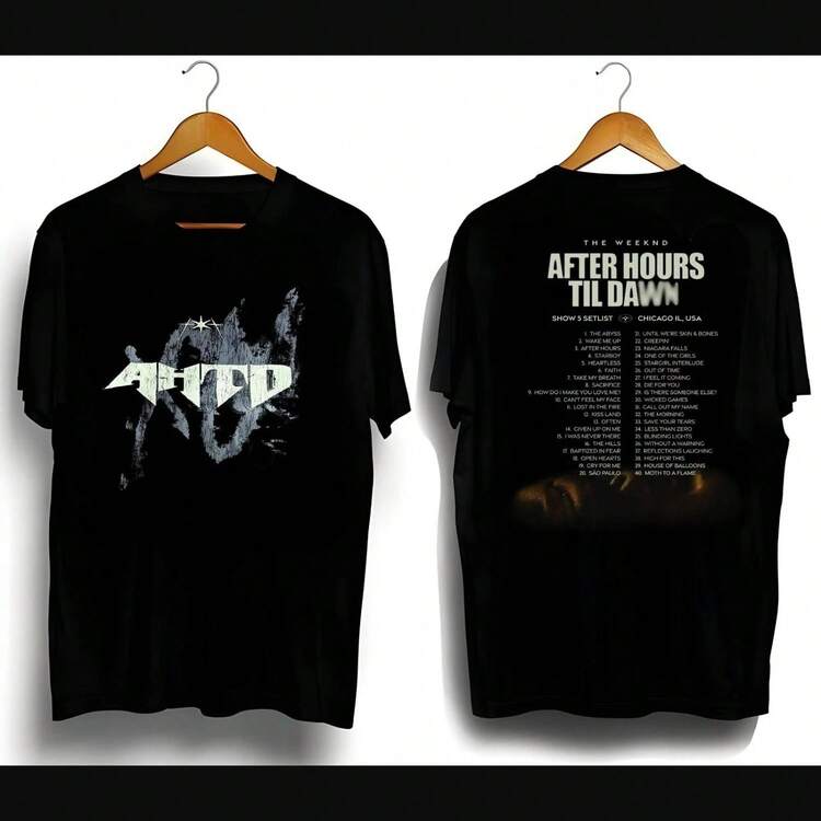 New Apparel The WeekndA After Hours Til Dawn Tour 2025 T-Shirt Setlist Back Print - Black - View 1
