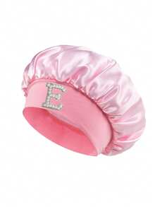 1 Pc A-Z Letter Hats Children' Elastic Wide Brim Satin Sleeping Cap Elastic Caps Fit, Hair Protection, Ultra Soft & Breathable With Anti-Slip Lining - Pink - View 7