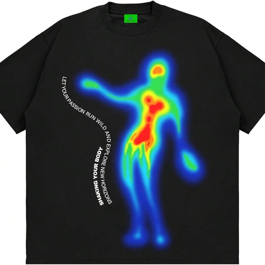 Camisetas gráficas para hombre, camisetas Y2k, gran tamaño, estilo clásico, para calle, con estampado de redistortionado, uni de los años 90 - Negro 3 - Ver 1