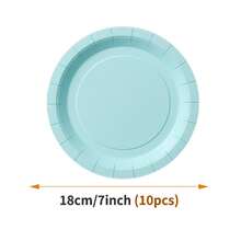 Bộ 1 đĩa, khăn ăn và cốc dùng một lần màu xanh da trời nhạt, phục vụ 10 người, đồ dùng tiệc bằng giấy dùng một lần phù hợp cho sinh nhật, đám cưới, tiệc tùng, dã ngoại gia đình. - Nhiều màu - Xem 8