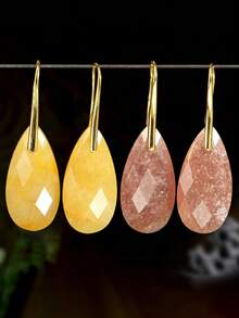 Bông tai đá tự nhiên hình giọt nước nhiều màu sắc tối giản, bông tai mặt dây chuyền pha lê mài giác thời trang. - Nhiều màu - Xem 22