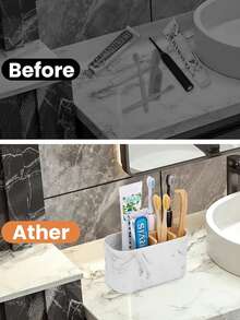 Bathroom Countertop Toothbrush & Toothpaste Holder, Electric Toothbrush Stand, Toothbrush Rack With Adjustable Divider, Large Capacity Toothpaste Storage Organizer, Retro Decor Set, Suitable For Shower Room And Home Use - A - View 6