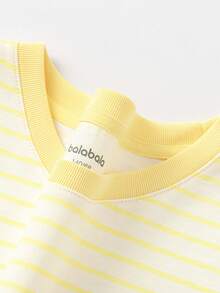 Balabala 男女通用条纹棉质休闲上衣，面料柔软，宽松版型，舒适T恤 - 黃色調 - 查看 8